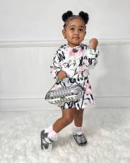 Kids Girls Printed Long Sleeve Hooded And Skirt Two Piece Set GYMF-YM076 