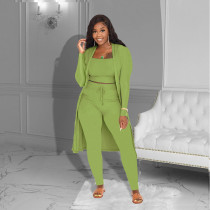 Plus Size Solid Vest+Pants+Long Sleeve Coat 3 Piece Sets ZDF-31238