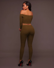 Sexy Ribbed Off Shoulder Two Piece Pants Sets TE-4469