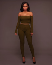 Sexy Ribbed Off Shoulder Two Piece Pants Sets TE-4469