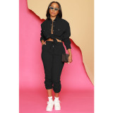 Solid Fleeced Long Sleeve Two Piece Pants Sets IV-8345
