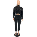 Solid Fleeced Long Sleeve Two Piece Pants Sets IV-8345