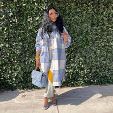 Classic Plaid Print Long Sleeve Coat SH-390410