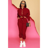 Solid Fleeced Long Sleeve Two Piece Pants Sets IV-8345