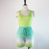 Casual Tank Top+Gradient Shorts Two Piece Sets GWDS-220511