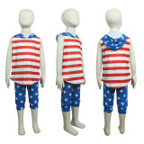 Kids Printed Sleeveless Hooded Two Piece Set GYMF-YM026
