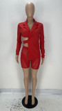 Sexy Irregular Blazer Coat+Mesh Patchwork Shorts 2 Piece Sets XYF-9182