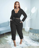 Plus Size Solid Long Sleeve Two Piece Pants Sets PHF-13305