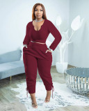 Plus Size Solid Long Sleeve Two Piece Pants Sets PHF-13305