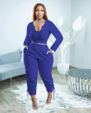 Plus Size Solid Long Sleeve Two Piece Pants Sets PHF-13305