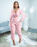 Plus Size Solid Long Sleeve Two Piece Pants Sets PHF-13305