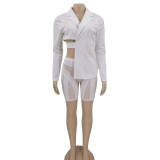 Sexy Blazer Coat+Mesh Patchwork Shorts 2 Piece Sets BN-9336