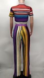 Colorful Stripe Print Two Piece Pants Sets XMY-9392