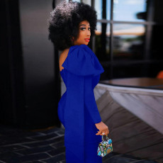 Plus Size Solid One Shoulder Slim Midi Dress NY-10271