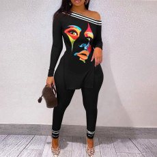 Plus Size Sexy Printed Split Top And Pants 2 Piece Sets NY-10280