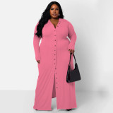 Plus Size Long Sleeve Single Breasted Maxi Dress NNWF-7701