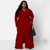 Plus Size Long Sleeve Single Breasted Maxi Dress NNWF-7701