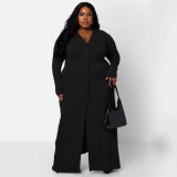 Plus Size Long Sleeve Single Breasted Maxi Dress NNWF-7701