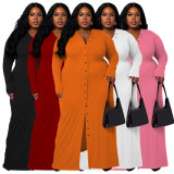 Plus Size Long Sleeve Single Breasted Maxi Dress NNWF-7701