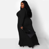 Plus Size Long Sleeve Single Breasted Maxi Dress NNWF-7701