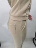 Fleece Solid Color Hooded Pocket Sweatshirt And Pants 2 Piece Set TK-6258