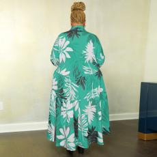 Plus Size Casual Long Sleeve Big Swing Print Dress OSIF-22529