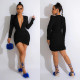 Velvet V Neck Shoulder Pads Long Sleeve Mini Dress BY-6038