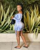 Off Shoulder Long Sleeve Drawstring Slim Mini Dress XMY-9391
