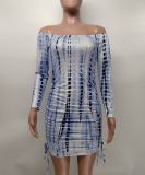 Off Shoulder Long Sleeve Drawstring Slim Mini Dress XMY-9391