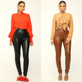 Fashion PU Leather High Waist Pencil Pant GWDS- 221023