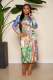 Fashion Print V Neck Long Dress TE-4472