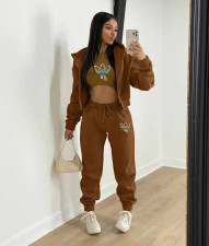 Fleece Sweatshirt Letter Print Hooded Sports Three Piece Set TK-6259