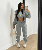 Fleece Sweatshirt Letter Print Hooded Sports Three Piece Set TK-6259