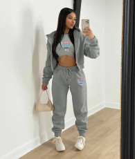 Fleece Sweatshirt Letter Print Hooded Sports Three Piece Set TK-6259