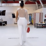 Sexy Mesh See Through Deep V Neck Jumpsuit JZHF-8119