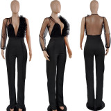 Sexy Mesh See Through Deep V Neck Jumpsuit JZHF-8119