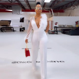 Sexy Mesh See Through Deep V Neck Jumpsuit JZHF-8119