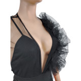 Sexy Mesh See Through Deep V Neck Jumpsuit JZHF-8119