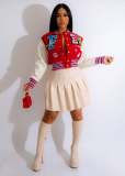 Plus Size Fashion Print Rib Patchwork Baseball  Jackets JRF-3713