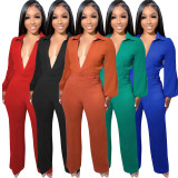 Sexy Solid Deep V Neck Tight Jumpsuit AIL-224