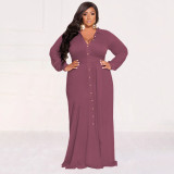 Plus Size Solid Tie Up Long Shirt Dress NNWF-7710