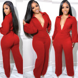 Sexy Solid Deep V Neck Tight Jumpsuit AIL-224
