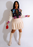 Plus Size Fashion Print Rib Patchwork Baseball  Jackets JRF-3713