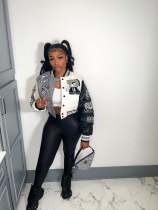 Fashion Print Rib Patchwork Baseball Jacket NYF-8123