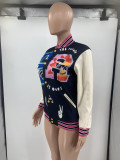 Plus Size Fashion Print Rib Patchwork Baseball  Jackets JRF-3713