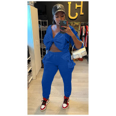 Fashion Solid Color Big Bow-Tie Two Piece Pant Set LP-66508