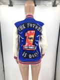 Plus Size Fashion Print Rib Patchwork Baseball  Jackets JRF-3713
