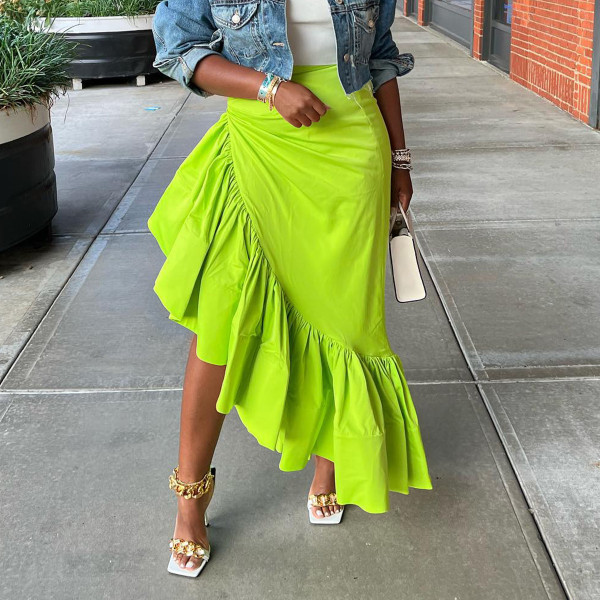 Fashion Solid Irregular Ruffle Skirts BLX-61013