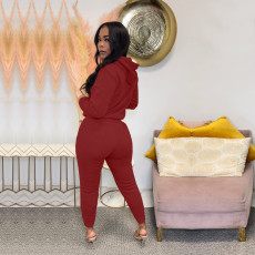 Plus Size Solid Color Sports Long Sleeve Pant Two Piece Sets HM-6623