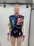 Plus Size Fashion Print Rib Patchwork Baseball  Jackets JRF-3713